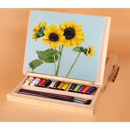 Multifunction Wooden Easel Painting Easel Artist Desk Easel Folding Easel Portable Miniature Desk Box Oil Paint Art Supplies