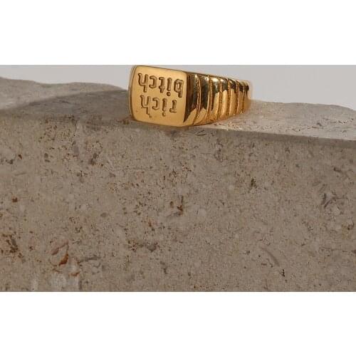 Trendy Stainless Steel Gold Plated Smooth Carved Pure Color Waterproof Tarnish Free Rings For Women Girls Party Jewelry