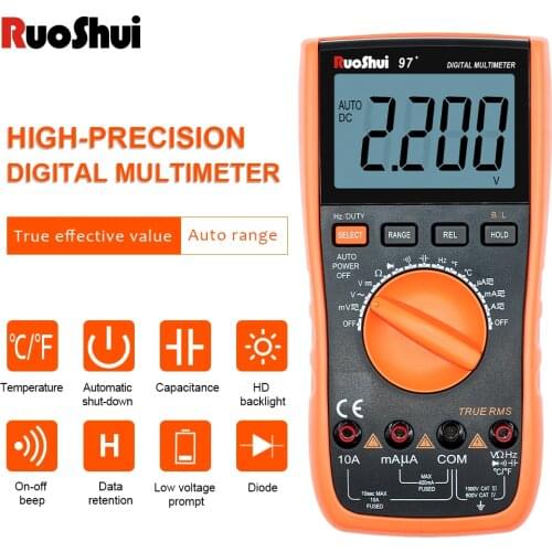 RuoShui 97+ Multimeter True RMS AC DC Voltmeter Ammeter tester 1000V 20A Capacitance Frequency Resistance LED Digital multimetro