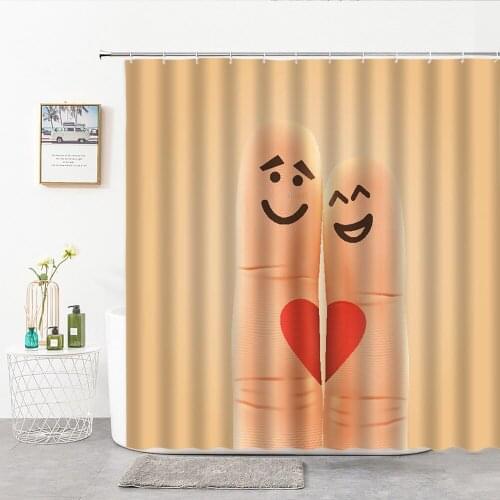 4-Piece Set Shower Curtain 3D Creative Finger Couple Expression And Love Bath Curtains Non-Slip Mat Bathroom And Toilet Rugs