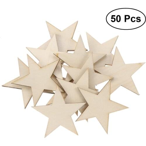 50 Pcs Unfinished Star Shape Wood Cutout Chips Wooden Slices for Arts Crafts Ornaments 40mm