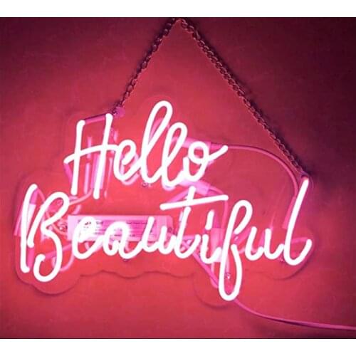 Neon Sign Hello Beautiful Handmade Neon Wall Signs for Room Decor Home Bedroom Girls Pub Hotel Beach Cocktail Recreational Game