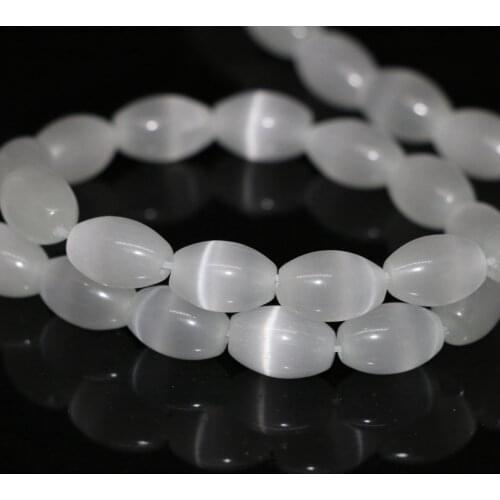 New fashion white Mexican opal barrel rice loose beads 8*12mm cat eyes fit diy necklace for women jewelry making 14inch B1572