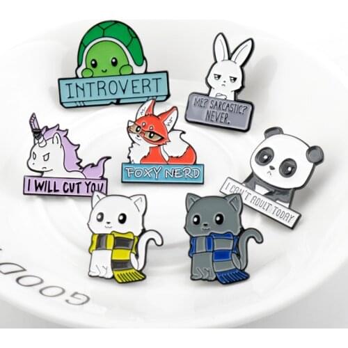 Cute Funny Cartoon Animals Enamel Pin Panda Rabbit Fox Turtle Unicorn Badge Brooch Lapel Pin Denim Jeans Shirt Bag Jewelry Gift