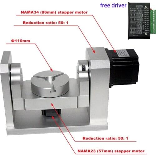 CNC Rotary Axis 4th 5th Rotary Axis Dividing Head Harmonic Gearbox 50:1 for DIY CNC Router Engraving Machine 57 86 Stepper Motor