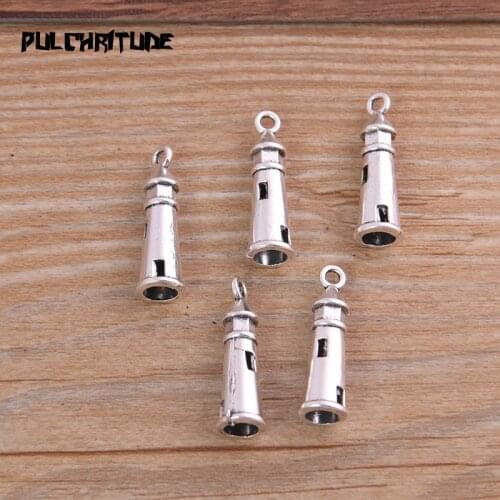 PULCHRITUDE 15PCS 8*8*25mm Antique Silver Color Metal Zinc Alloy Lighthouse Charms Fit Jewelry Pendant Charms Makings
