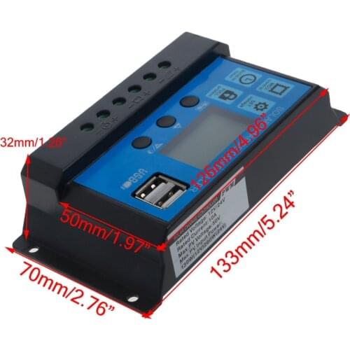 PWM 10/20/30A Dual USB Solar Panel Battery Regulator Charge Controller 12/24V LCD W312