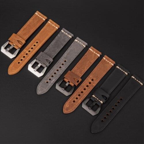 Retro Cow Leather Watch Strap 22mm 24mm Handmade Wristband Quick Release Watchband Gray Brown Straps Man Watch Accessories