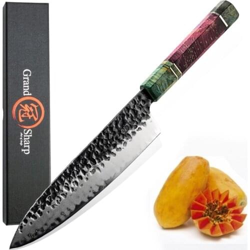 Hand Forged Chef Knife 3-Layer AUS-10 Japanese Steel Sushi Sashimi Kitchen Tools 8 Inch Gyuto Cleaver Slicing Vegetables Fruits