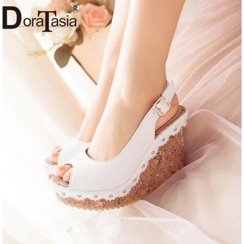 DORATASIA Lady Fashion Summer Party Super High Wedges Sandals Elegant Peep Toe Sandals Women Comfort High Platform Shoes Woman