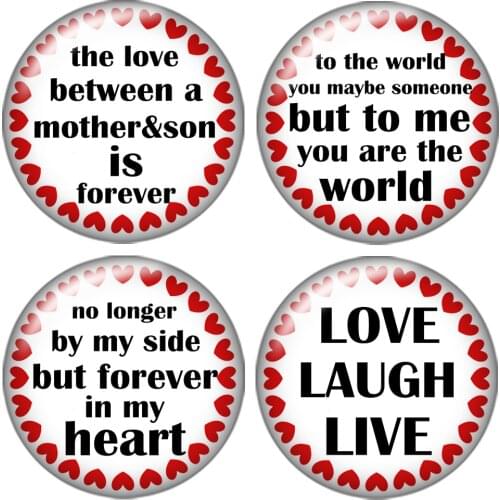 Hearts Round words Mother 10pcs mixed 12mm/16mm/18mm/25mm Round photo glass cabochon demo flat back Making findings ZB0423