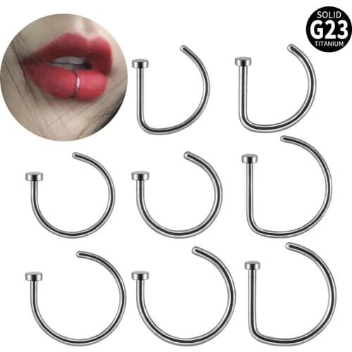 1PC G23 Titanium 20G Nose Stud Earring D Shape Nariz Hoop Ring Lip Labret Piercing Nostril 8mm 10mm Unisex Body Jewelry