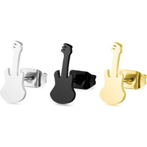 Stainless Steel Violin Shape Earrings Tiny Small Ear Stud For Girl Statement Jewelry Female Temperament Bronics Pendientes