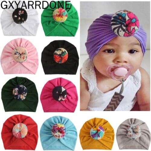 2019 New Fashion Newborn Kids Baby Boy Girl Turban Cotton Beanie Hat Winter Boho Flower Round Hats Soft Caps Gifts