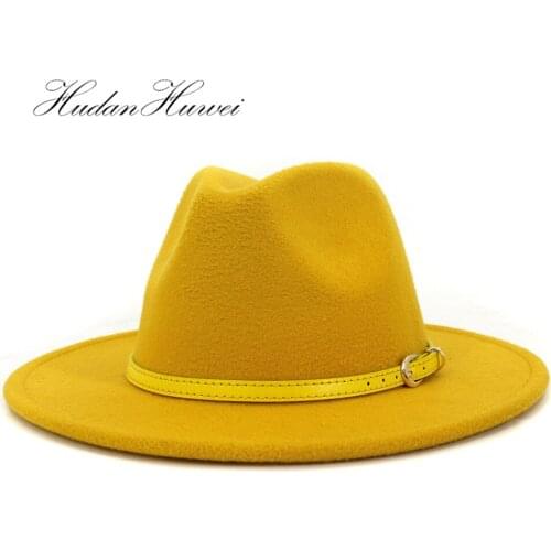 2020 Hot Sell Black White Red Lime Green Solid Hat Woolen Felt Jazz Cap Holiday Beach Church Fedora Hat for Woman