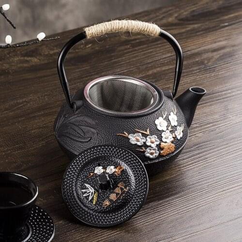 Style Exquisite Plum And Bamboo Handmade Cast Iron Kettle Boiling Water Tea Household Teapot Tea Set With Strainer
