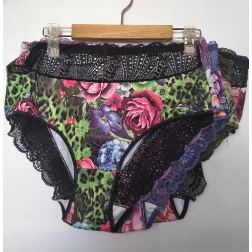 5Pcs/lot Womens Briefs Sexy Lingeries Lace Flower Print Hollow Plus Size 6XL Fashion Cotton Underwear Women Panties