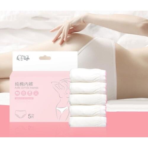 5 Pieces / Pack Lady Women Disposable Cotton Large Underwear Travel Panties Briefs for SPA Beauty Salon Hotel Trip Outdoor