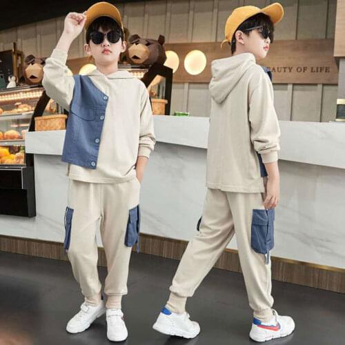 Spring Autumn Baby Boy Clothes Suit Long Sleeve Hooded Sweatshirt +Pants 2 Pcs/set For 6 8 10 12 14 Years Kids Boys Clothing Set