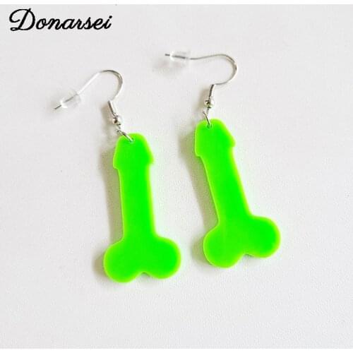 Donarsei Funny Mens Penis Shape Drop Earrings Simple Green Color Male Organs Dangle Earrings Party