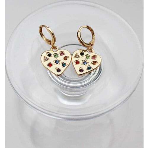 GSOLD Trendy Colorful Glass Rhinestone Heart-Shaped Metal Earrings Exaggerated All-Match Alloy Women Jewelry Accessories