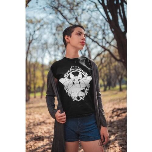 Creepy Cute Bat Sphynx Cat Gothic t shirt women aesthetic graphic hipster unisex Fashion camisetas tee top tshirt Drop Shipping