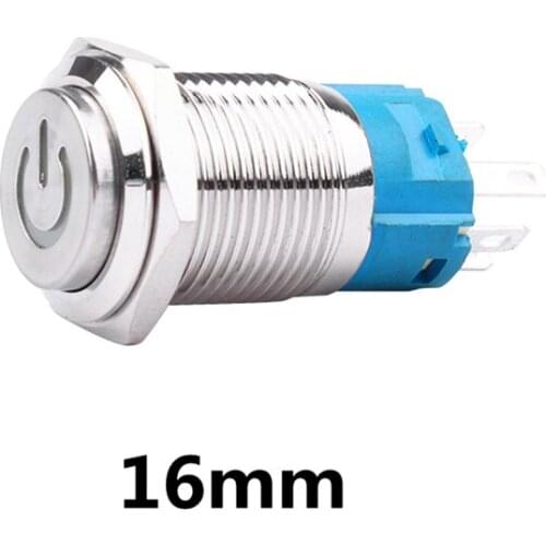 1pc 16mm Metal Push Button Switch High head Power LOGO 3-220V Self-reset Momentary Waterproof Car Auto Eng