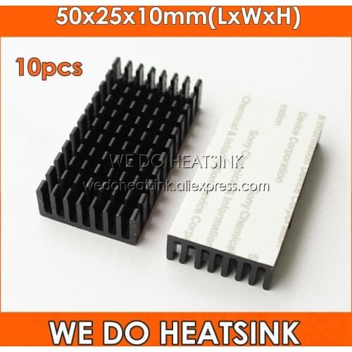10pcs 50x25x10mm Heatsink Aluminum Black Anodize Heat Sink Cooler With Thermal Tape For LM2596 LM2577 LM2587