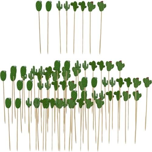100pcs Bamboo Sticks for Aperitifs with Cactus Design Beautiful Decoration