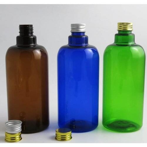 12 x Big 500 ml Plastic Amber Blue Green cosmetic container cream lotion shampoo pump cleanser Refillable bottle gold silver cap