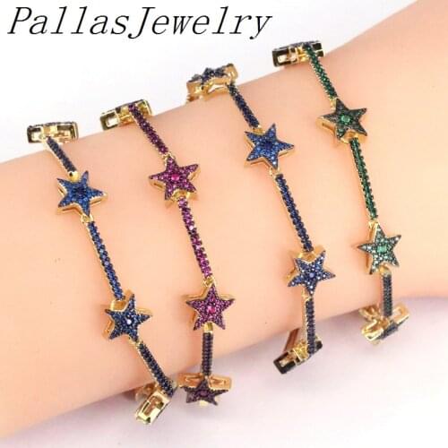 3Pcs luxury handmade iced out micro pave bracelet fashion colorful cubic zircon Star bracelet Chain jewelry for gift