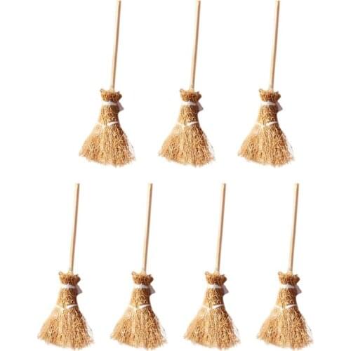 7pcs Mini Adornment Wooden Broom Model Mini Landscape Model Mini Broom Decor