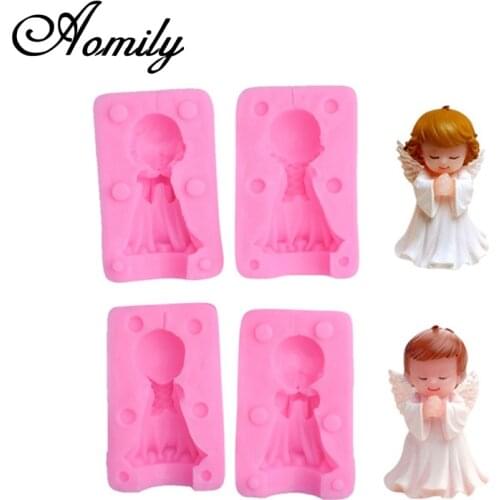 Aomily 3D Angel Boy Girl Fondant Silicone Mold Candle Sugar Craft Tool Chocolate Cake Mould Kitchen DIY Baking Decorating Tools