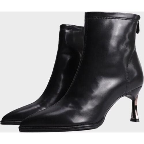Famous designer high heels ankle boots women elegant pointy soft leather white booties autumn winter short chelsea boots women