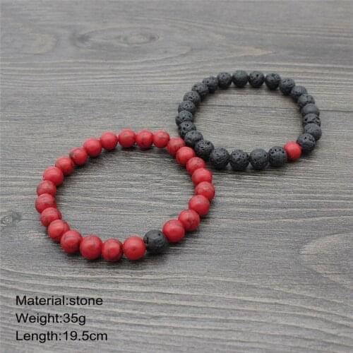 1 pair of tiger eye volcanic rock natural stone bracelet couple 8mm beads bracelet length 19.5cm
