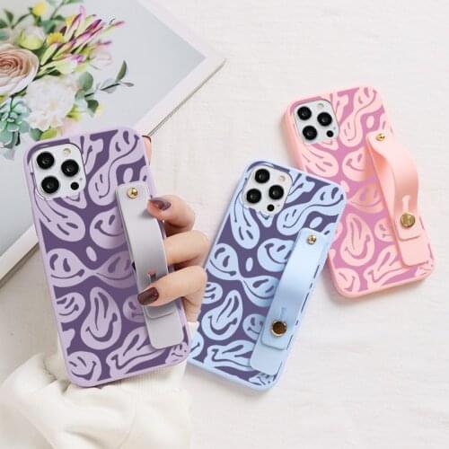 Cartoon Smile Face Couqe For Huawei Honor 10 20 10i 10X 9X 8X P Smart 2021 P30 P20 P40 Lite E Pro Y6 Y7 Y9 2019 Wrist Strap Case
