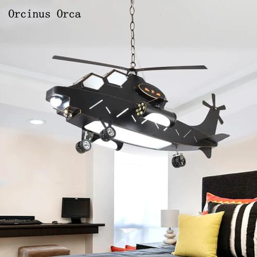 High end customization Black creative retro fighter boy bedroom childrens room lamp cartoon decorative airplane Chandelier