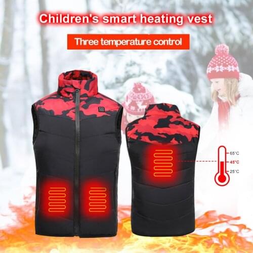 Childrens Lightweight Smart Heating Cotton Vest USB Infrared Electric Heating Vest Outdoor Jacket for Outdoor Hiking Camping