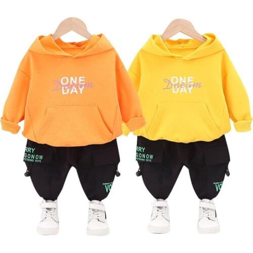 2021 Children Active Suit Boys Girls Letter Hooded Sweater Casual Pants Baby Spring Fashion Set Kids Solid Color Pullover Outfit