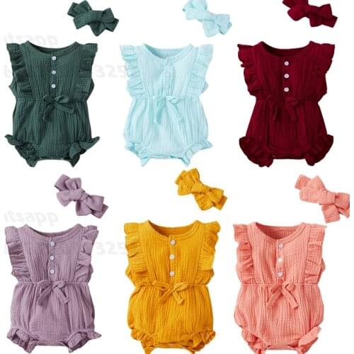 Baby Girl Girls Cotton Linen Cute Bottom Romper Summer Newborn Baby Sleeveless Jumpsuit Infant One-pieces Button Outfit Clothes