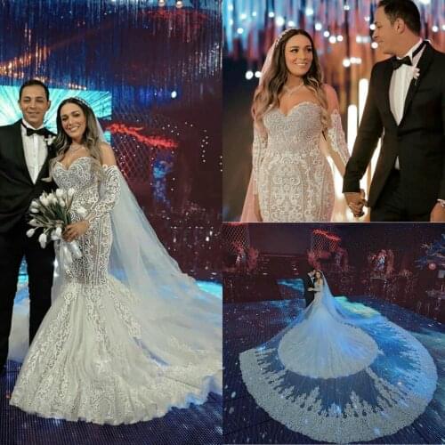 Plus Size Mermaid Wedding Dresses Sweetheart Long Sleeve Lace Appliques Bridal Gowns Sweep Beach robes de soirée Wedding Dress