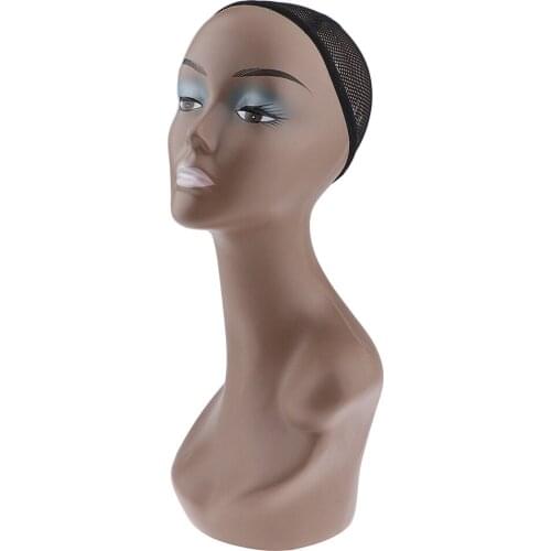 1Pcs 18.9'' Tall Bald Female Mannequin Head, Scarf Hat Cap Wigs Glasses Display Model, Long Neck Head with A Free Wig Net