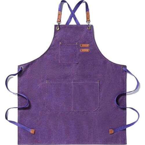 Canvas Kitchen Apron for Men Women Chef Cooking Apron Cross Back 3 Pockets