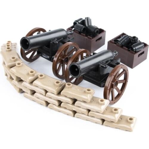 WW2 Military Weapons Building Blocks Cannon Sandbag Box Medieval Soldiers Weapon Model Army Bricks Parts Toy Assemble D039