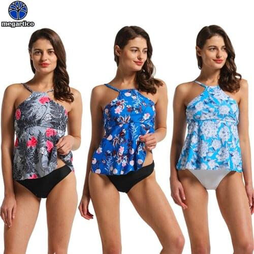 Megartico tankini swimsuit women maillot de bain femme 2019 2 pieces high quality tankini skirt floral swimming suit for women