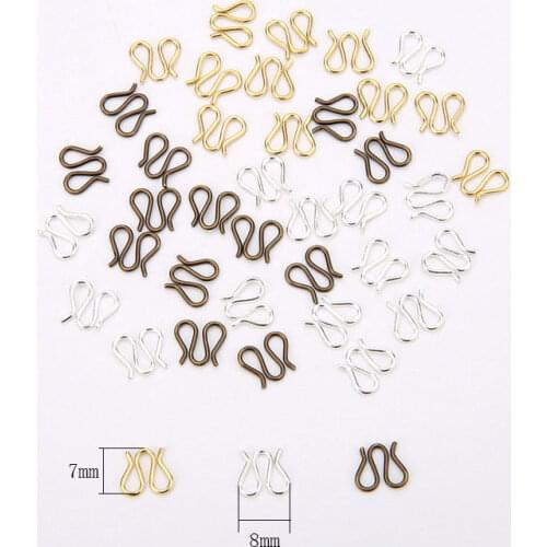 100pcs/lot 8mm Copper End Clasps Connectors Silver Color S Shape Hook Clasp Fit Necklace Craft Accessories For Jewelry Making
