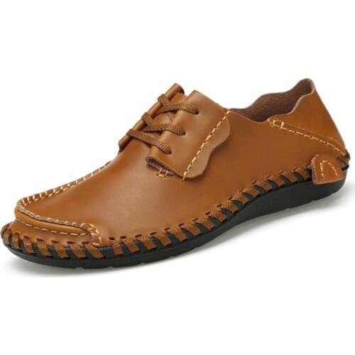 Retro English Style Mens Handmade Breathable Soft-Soled Leather Shoes male lace-up Flats Fashion Casual business Shoes