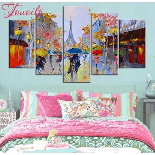 5D DIY Full Square&round 5pcs Parisian street Couple Diamond Painting Combination diamond Embroidery Mosaic Home Decor painting