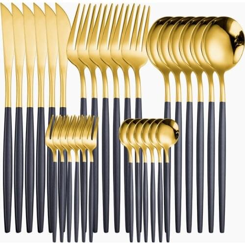 Black Gold Dinnerwware Set Forks Spoons Knives Sets Dinning Cutlery Western Tableware Rainbow Golden Utensils Set Dropshipping
