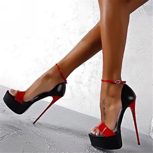 Hot Sales 2020 New Ultra High Heel Waterproof Platform Single Sandals Color Matching Hollow Sexy Nightclub Female plus size34-46